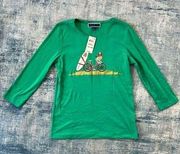 NWT! Karen Scott Green Gold Glitter Bike Surfboard Christmas Holiday Top Small