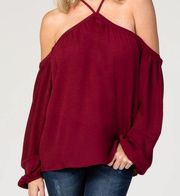 Pinkblush Burgundy Off The Shoulder Halter Neck Chiffon Top size small