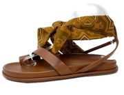 Tamara Mellon Oasis Sandal in Terracotta Brown Leather & Silk Ankle Wrap size 37