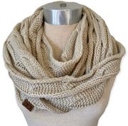 CC Beige Tan Chunky Cable Knit Crochet Infinity Scarf Oatmeal Scallop Warm Me Up