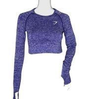 Gymshark  Shirt Womens Medium Purple Seamless Crop Top Neutral Workout Athleisure