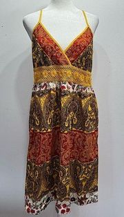 Daytrip Multicolored Boho Paisley Crochet Waistband Spaghetti Strap Dress Size M