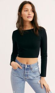 Black Long Sleeve Crop Top