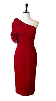 Women’s Dress One Shoulder Bow Bodycon Midi Red Size Medium