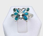 Vintage Style Turquoise Butterfly Ring - Sz 9