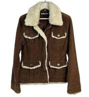 Y2K Size M Penny Lane Jacket Corduroy Faux Fur Detail Dollhouse Coat Brown Cream