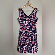 DRAPER JAMES | Navy Pink Floral Leave Knot Shoulder Sleeveless Love Circle Dress