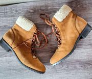 Crown & Ivy, June Shearling Hiking Leather Suede  Lace-up Casual Boots, Size 9