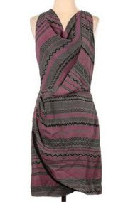 Anthro Twinkle by Wenlan Silk Draped Wrap-Style Dress Pink Grey AOP Geometric 10