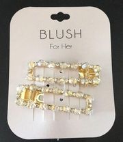 2 Gold Blush Hair Accessories w crystals clips