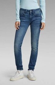 G-Star Raw Women's Lynn Mid Waist Medium Blue Stretch Denim Skinny Jeans NWT