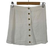 New Skylar + Madison Ruby and Jenna Linen Ivory Mini Button Front Skirt Small