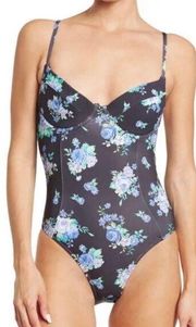 NEW WeWoreWhat Floral Underwire One-Piece Swimsuit black golden hour retro XL