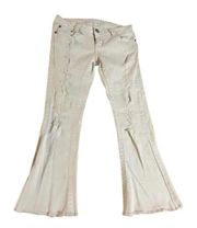 3/4  White wash distress flare capris