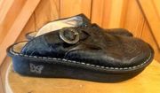 ALEGRIA Classic Clog Shoe  Floral Black Leather Mary Janes SlipOn Sz 37 US 7-7.5