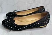 Charlotte Olympia Ballet Flats Polka Dot Satin Bow Tie Black Flat Shoes Size 39.