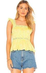 Beautiful Fleurs Yellow Peasant Blouse Embroidered Lace Tank Medium