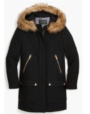 J crew Chateau Parka Stadium cloth wool faux fur hood coat