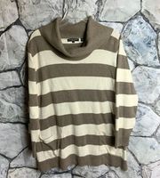 Cream/Taupe Striped Cowl Neck Sweater Wm 1X