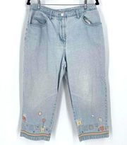 Vintage Christopher & Banks Embroidery Garden Crop Jeans Blue Light Wash Size 12