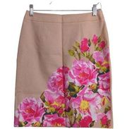 Halogen Womens Pencil Skirt Beige Pink Floral Knee Length Back Slit Zipper 2