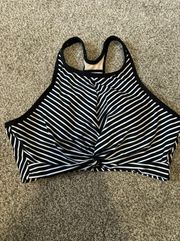 Black-and-white striped bikini top halter