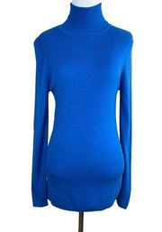 Ann Taylor Turtleneck Sweater L Blue Cashmere Blend Long Sleeve Lightweight Slim