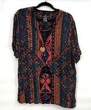 Vintage Carole little Aztec dark color blouse size medium