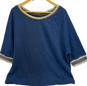 Never A Wallflower Blue Sweatshirt Large NEW Wide Neck Short Sleeve Terrycloth