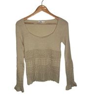 Sam Edelman Knit Top Beige Crochet Long Sleeve Flare Sleeve Size Medium