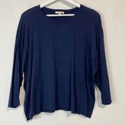 Women’s Oversized Cotton Modal Blend Crewneck 3/4 Sleeve Shirt Navy Med