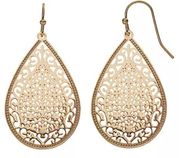 NWT LC Lauren Conrad Gold Tone Filigree Teardrop Earrings