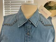 Two By Vince Camuto Studded Denim Snap Button Up Shirt Sleeveless Size Medium