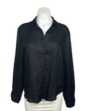 Reformation Women's Black Linen Long Sleeve Collared Oversized Button Up Size S