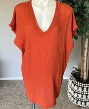 Young, Fabulous & Broke Orange Gauze V-neck Tunic/ mini dress