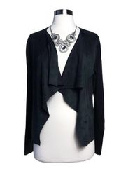 ELIE TAHARI Leather Open Cardigan Black Wool Richardson Mixed Media Drape Small