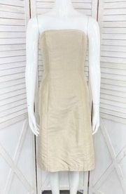 Ann Taylor Slub Silk Dupioni Strapless Fit Flare Dress Champagne Tan 2