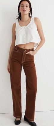 MADEWELL Emmett Wide Leg Brown Contrast Stitch Petite 26 Small High Rise Pant