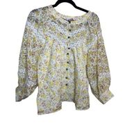 Fate Yellow Brown Floral Blouse Size Small Lace Cottage Grandma Delicate