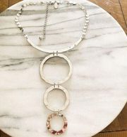Chicos Geometric Collar Necklace - Hammered Silver Toned Metal Circle Discs