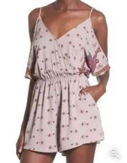 The Label mauve purple floral paisley print cold Shoulder romper