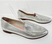 Kate Spade Carima Metallic Cracked Silver Leather Loafers Flats Shoes Womens 8.5