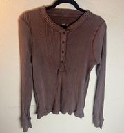 Aerie ribbed brown button up long sleeve thermal