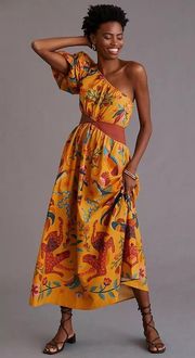 One Shoulder Tropical Print Maxi Dress