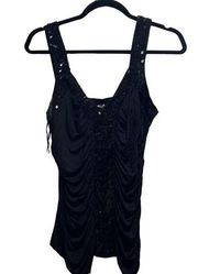 Worthington ruched tank top with lace and sequins