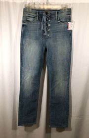 NEW $238 MOTHER Lace Up Dazzler Jeans Blue SZ 26