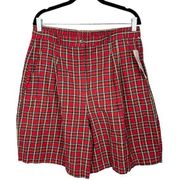 NWT Karen Scott 100% Cotton Red Plaid Preppy High Waist Trouser Shorts Size 12