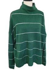 Kim Rogers Green w/ Silver Stripes Petite Mock Neck LUREX Sweater PXL New