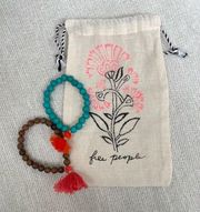 Free People Drawstring Pouch & Handmade Beaded Tassel Bracelets Bundle