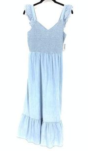 Old Navy Dress Women's Size Small Smocked Midi Chambray Dress Light Blue NWT